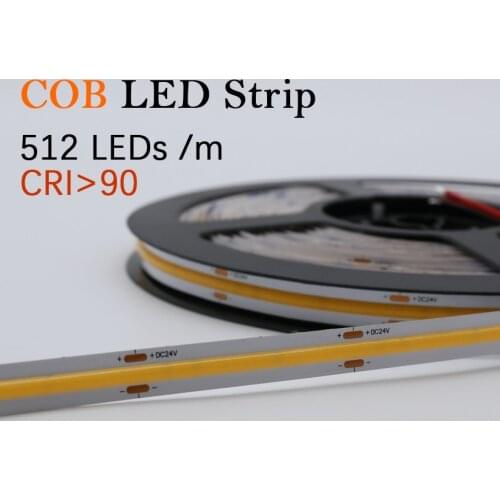COB LED Strip light DC24V CRI90 Flexible LED Lights 512chips/m no Dark Spots Linear Dimmable,High Density Flexible COB Strip