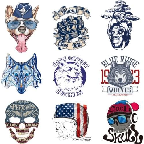 Iron-on Transfers for Clothing Patches for Clothes Stickers Diy Wolf Patch Flex Fusible Transfer Vinyl Adhesive Stripe Rock I