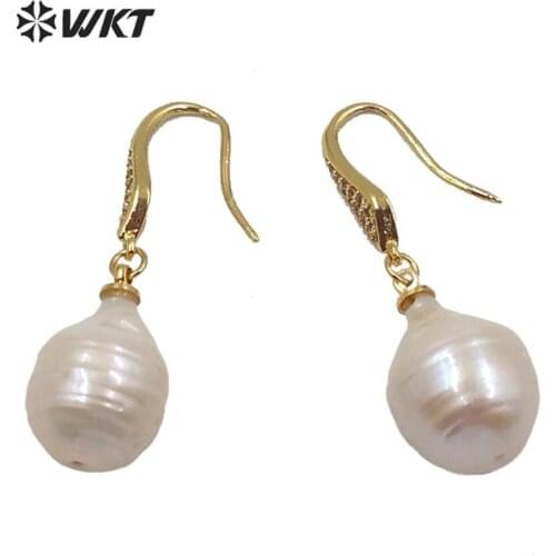 WT-MPE025 WKT Optional Trendy Pearl Earrings Gold Electroplated Water Drop Baroque Pearl Earrings Women Fashion Jewelry Earrings