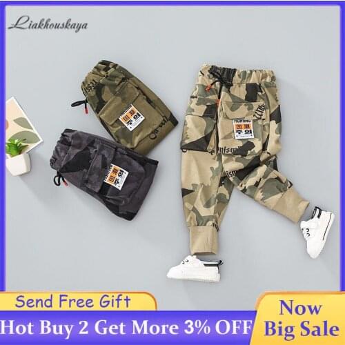 1-7 Years Boy Pants 2020 Spring Autumn Kids New Elastic Waist Pants Boys Fashion Sport PantsCasual Camouflage Printing Trousers