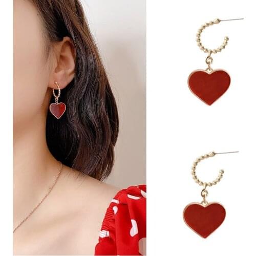 Red Heart Drop Earrings For Women Korean Long Earrings 2020 New Jewelry Elegant Simple Pendientes