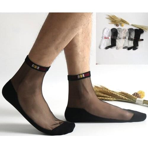 1 Pair Men Sexy Lace Cool Socks Ultra Thin Silk Socks Mens Formal Dress Suit Transparent Sheer Socks Erotic Male Business Dress