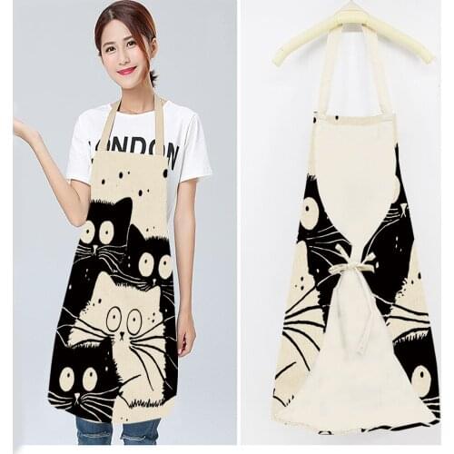 1Pcs Kitchen Apron Funny Dog Bulldog Cat Printed Sleeveless Cotton Linen Aprons for Men Women Home Cleaning Tools 55x68cm