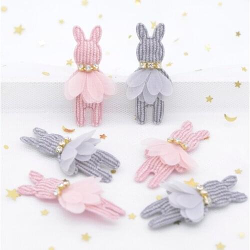10Pcs Plush Pads Patches Rabbit Baby with Rhinestone Mesh Skirt Applique for Clothes Hat Leggings Sewing Decor DIY Headwear H83
