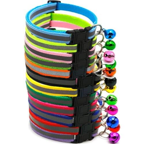 10pcs/lot Adjustable Wide 1.0cm Nylon Dog Collars Pet Collars With Bells Charm Necklace Collar For Little Dogs Cat Collars