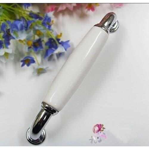 128mm modern simple white silver furniture handle white ceramic kitchen cabinet wardrobe door pull 5" chrome dresser door handle