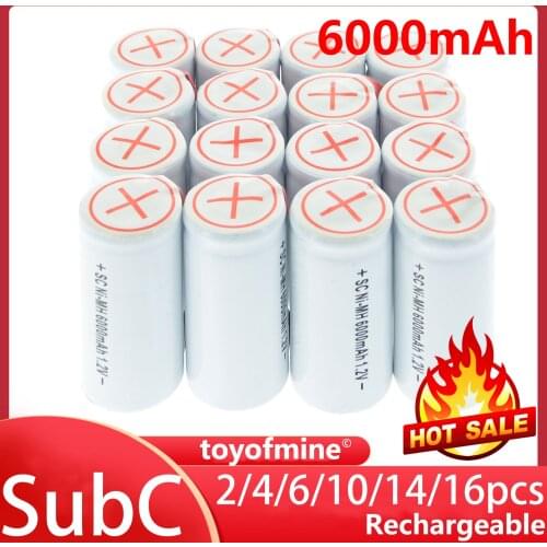 2/4/6/10/14/16pcs Sub C SubC With Tab 6000mAh 1.2V Ni-MH Rechargeable Battery White High Power