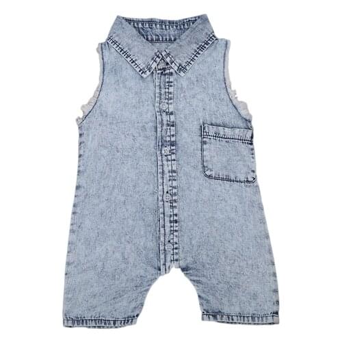 2017 Fashion Casual Newborn Toddler Baby Boy Cotton Denim Sleeveless Turn-Down Collar Single Breasted Pocket Romper Outfit 0-24M