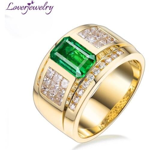 2020 Rings For Men Luxurious Natural Colombia Emerald Women Lovers' Ring Real 14Kt Yellow Gold Wedding Genuine Diamonds Jewelry