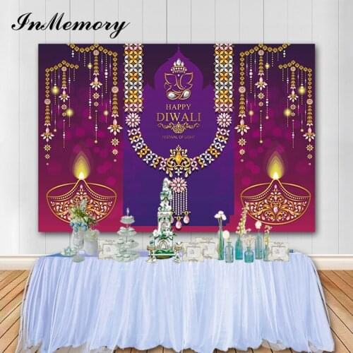 4 Options Happy Diwali Backdrop Festival Of Lights Photographic Backgrounds Gold Lotus Party Decorative Photo Booth Props Banner