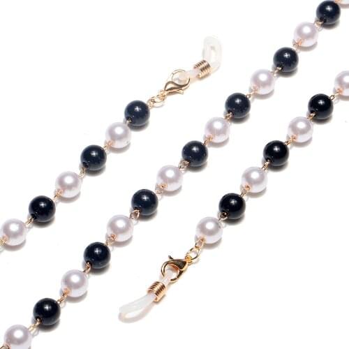 8mm Black White Pearl Glasses Strap Fashion Handmade Sunglasses Chain Rope Mask Lanyard