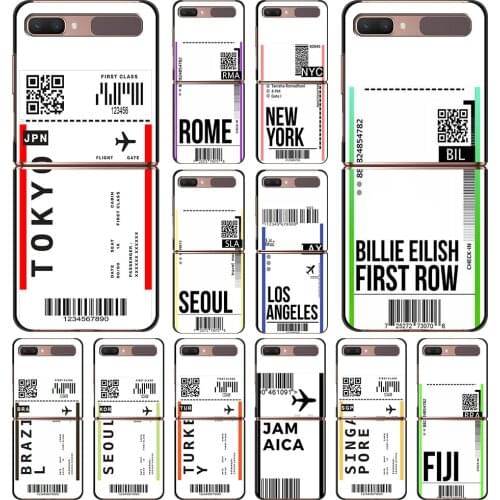 Smartphone Case For Samsung Galaxy Z Flip 3 5G Cover PC Shell Black Caso Hard Capa Cellphone Fundas Airline ticket barcode