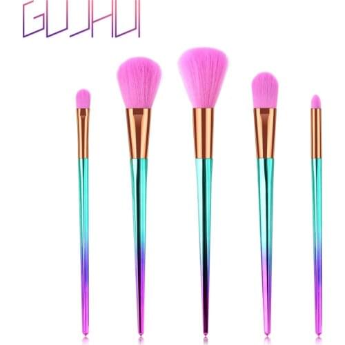 GUJHUI 5pcs Unicorn Brushes Set Mermaid Diamond Colorful Foundation Blending Power Makeup Brush Cosmetic Beauty Tool pinceaux