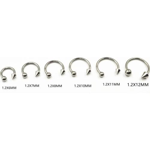 100pcs/Lot Body Jewelry -16g Surgical Steel Ear/Nose/ Lip/ Labret Ring Nipple Piercing CBR Horseshoes Spike Body Piercing Rings