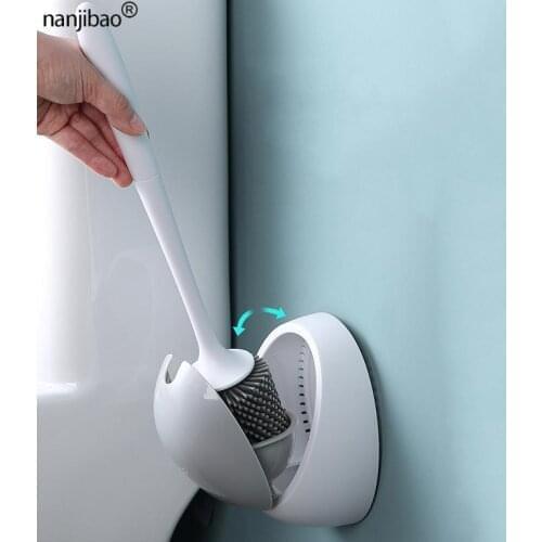Creative Bathroom Silicone TPR Brush Head No Dead Corners Toilet Brush Household Wall-Mounted Shelf Wash Squat Toilet Brush Set