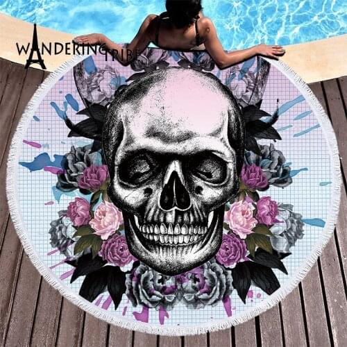 3D Sugar Skull Printed Towel Beach Microfiber Round 150Cm*150cm Towel Yoga Summer Beach Mat Strandlaken Swimming Bath Towel Bed