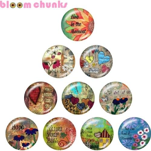 Flower love word 12mm/18mm/20mm/25mm Round glass cabochon flat back Making snap button jewelry S3645