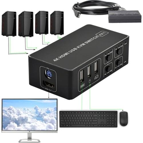 4 port HDMI KVM Switch 4K USB HDMI Switcher 4 in 1 out 4KX2K/30HZ win10/8/mac os. PC laptop HDTV Projector