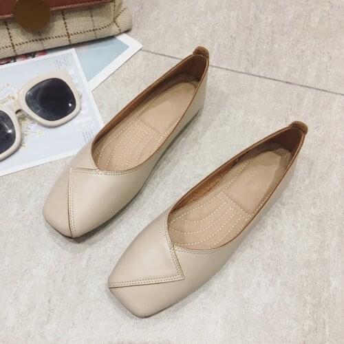 Womens flat Shoes Spring/Autumn Square Head Shallow Mouth Flats Women Loafers Soft Bottom Casual Black Ladies Boat Shoes