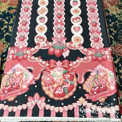 Lolita Strawberry Rabbit Four Way Stretch Polyester Fabric for Girl Summer Dress Skirt Blouse Pants DIY