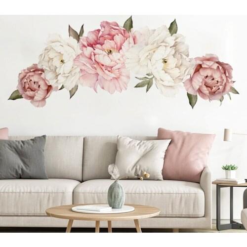 DIY Colorful Peony Flowers Pattern Wall Sticker Nordic Floral Wall Decals Art Background Sticker for Living Room Bedroom Decor