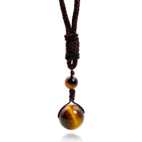 Natural Stone Obsidian, Tiger Eye, Onyx, Malachite Necklaces Pendants For Women and Men Beads Ball Transfer Lucky Gift