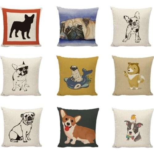 Cushion Cover Popular Sketch Watercolor Bull Dog Pugs Golden Hair Teddy Animal Sofa Decor Seat Bedroom Wedding Throw Pillow Case