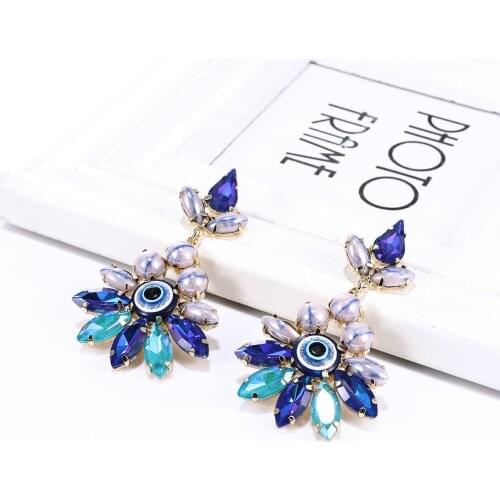 New Creative Colorful Rhinestone Eye Shape Pendant Earrings for Women Girls Bohemia Jewelry