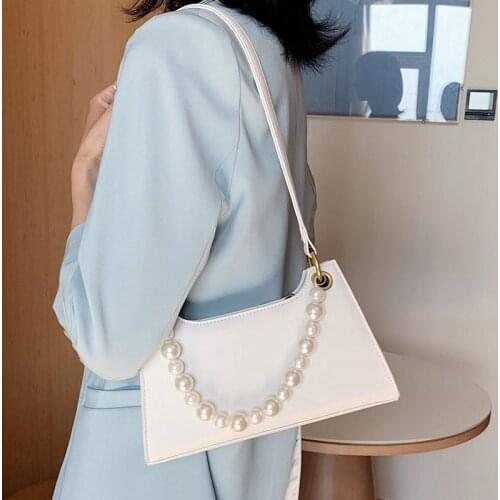 New French Pearl Decoration Chain Handbag Goth Women Leather Tote Bag Fashion Shoulder Bag Korean Version Vintage Top Handle Bag