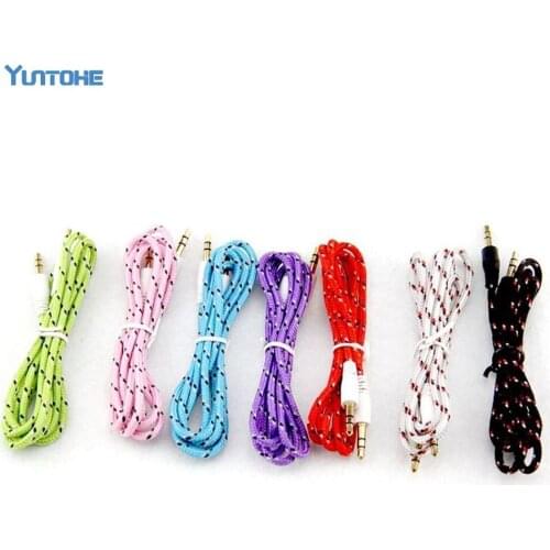 Wholesale 3.5mm Audio Aux Male Stereo Woven Fabric Braided Cable For Phone pc 100pcs/lot