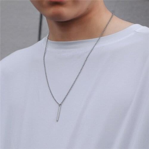 Men necklace stainless steel Necklace Women Men Simple Long Chain Rectangular pendant Necklace Statement Couples Choker Gifts