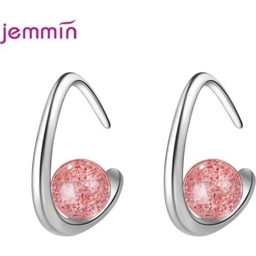 Simple Style Genuine 925 Sterling Silver Earrings For Women With Sparkling Crystal 2 Models Option Super Cute Fashion Jewelry