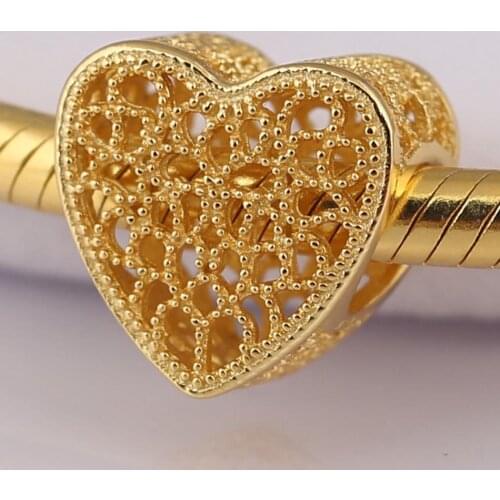 Authentic S925 DIY Jewelry Filled with Romance Charms fit Lady Bracelet Bangle Gold Colour