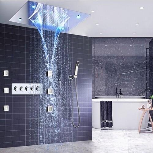 Modern Waterfall Shower System LED Shower Large Rain Concealed Shower Faucets Set High Flow Mixer Bath