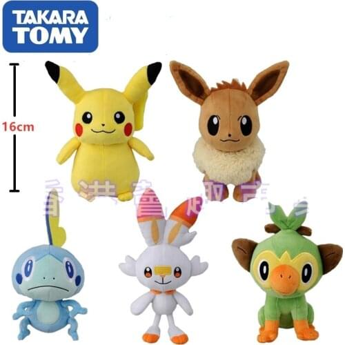 TAKARA TOMY Genuine Pokemon Pikachu Eevee Grookey Scorbunny Sobble Cute Plush Action Figure Model Toys