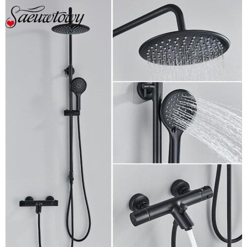 Matte Black Thermostatic Shower Faucet Bathtub Thermostatic Control Shower System Kit Thermostat Tap Rainfall Shower For Bath