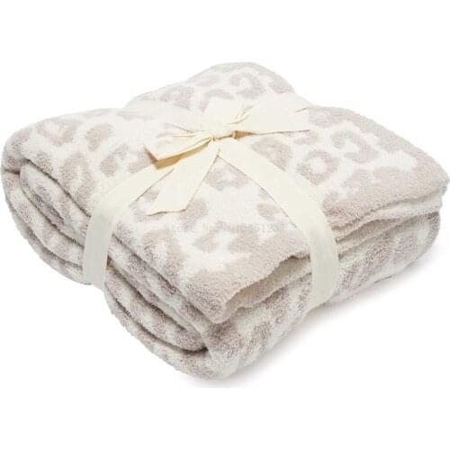 Thick Winter Warm Throw Blanket Three Color Jacquard Elegant Stripe Edge Delicate Leopard Knitted Bed Cozy Plaid Blankets