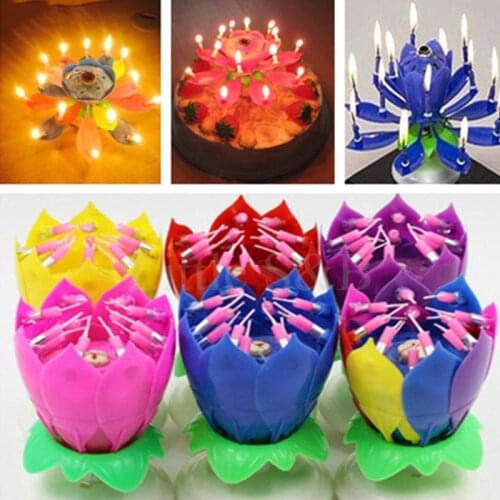 Creative Birthday Cake Music Candles Lotus Flower Christmas Festival Decorative Music Wedding Party Decoration