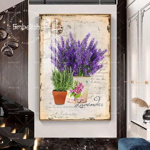 Embelish Canvas Painting Purple Lavender Oil Picture Landscape Wall Sticker Scenery Modern Adornment Modular For Home Décor