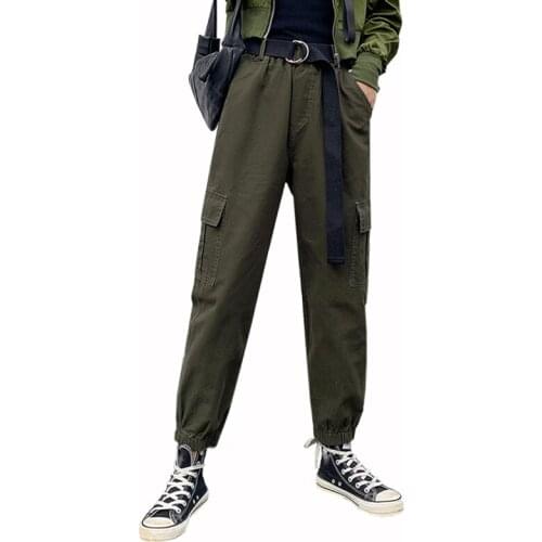 Streetwear Cargo Pants Women Casual Army Green High Waist Trousers Female autumn Loose Pockets Pants