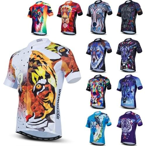 Cycling Jersey Mens MTB Short Sleeve Full Zipper Quick-dry Breathable Tops Shirt Team Racing Sport Bicycle Bike Animal Clothing