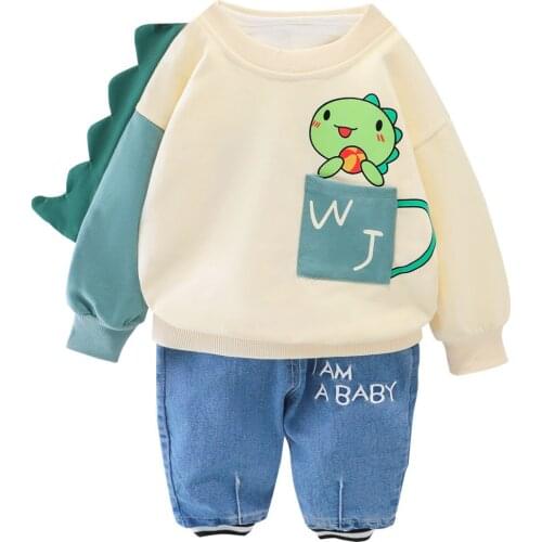 Spring Autumn Baby Girls Boys Sets 2021 New Fashion Cartoon Sweatshirts +Jeans Pant Cotton Suits 0-4y Cute Kids Clothing Sets