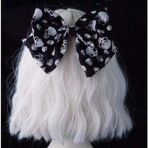 Harajuku Gothic Vintage Black Skull Printed Bow Hair Clips Hairband Hair Accessories