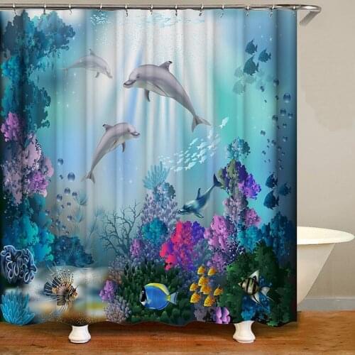 Ocean Printed Shower Curtain Waterproof Mildew Bathroom Curtains Luxury Thicken Bath Curtain With Hooks Bath Decoration