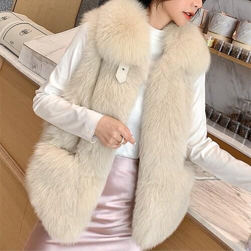 TOPFUR Natural Real Fox Fur Vest Women Turn Down Collar Winter Coat Luxury Striped Fur Coats With Pockets Warm Female Jacket