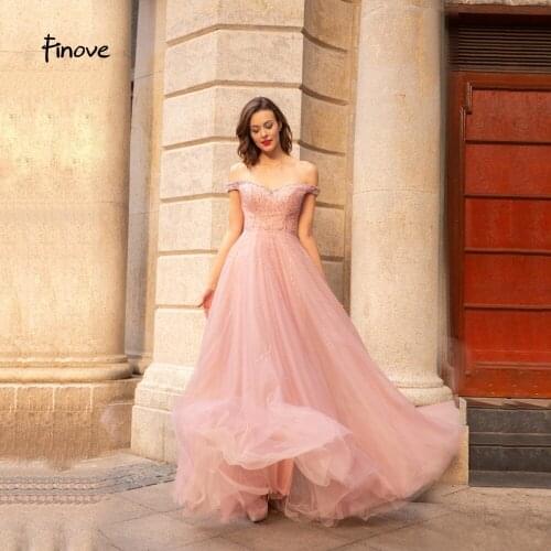 Finove Prom Dress 2020 Long Elegant Fully Beaded Off The Shoulder Floor Length A Line Formal Party Woman Dress vestido de fiesta