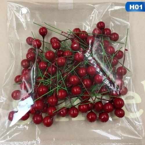100 Pcs Artificial Red Holly Berry Christmas DIY Home Garden Decorations Christmas Supplies Party Decoration Gifts
