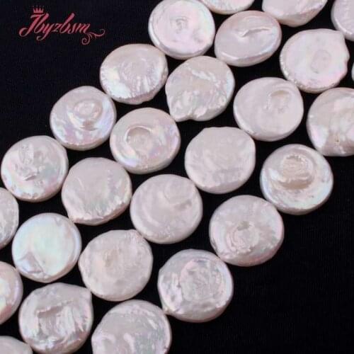 16mm Freshwater Pearl Coin Beads Loose Natural Stone Beads For Jewelry Making DIY Necklace Bracelets Earring Spacer Strand 15"