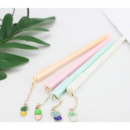 4 pcs/lot Colorful Metal Cactus Pendant Gel Pen Signature Pen Escolar Papelaria School Office Supply Promotional Gift
