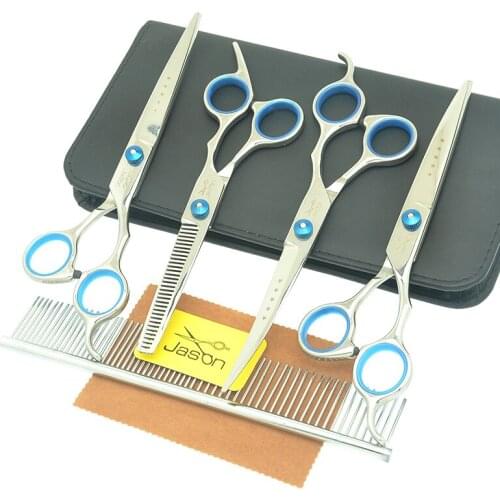 7.0 Inch Stainless Steel Dogs Grooming Shears Animals Hair Cutting Thinning Shears Up & Down Curved Scissors Pets Tesoura A0005D